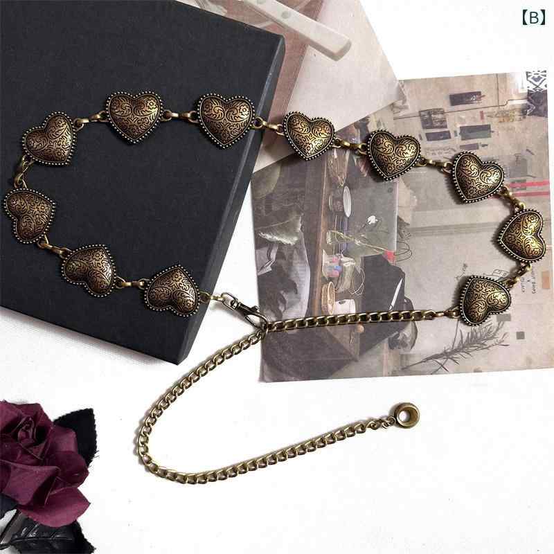 フロントップ楽天市場店のチェーンベルト レディース ハート 彫刻 装飾 ウエストアクセサリー メタル レトロ ヴィンテージ風 ミレニアル｜アングル3