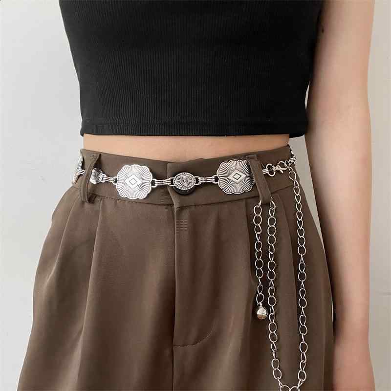 ベルト チェーン レディース 夏 装飾 メタル ウエスト おしゃれ 普段使い カジュアル ダンス衣装 アンティーク調 金属 アクセサリー シルバー