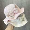 ベビー 帽子 女の子 春秋 バケットハット あご紐 リボン 刺繍 つば広 薄手 日焼け防止 レジャー お出かけ カントリー調 かわいい プリンセス 花柄 ピンク...