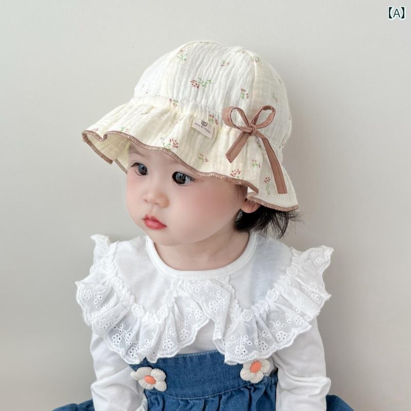 フロントップ楽天市場店のベビー 帽子 女の子 春秋 バケットハット リボン つば広 薄手 サイズ調節可 ソフト 色褪せにくい 日焼け防止 旅行 お出かけ カントリー調 かわいい 花柄 チェリー くま 緑 赤 ギフト 出産祝い 誕生日｜アングル2