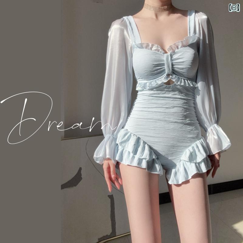 レディース 夏 水着 ビキニ 長袖 おしゃれ リゾート 旅行 ビーチ 海水浴 プール サマーレジャー 韓国 スタイル ルース 日焼け防止 服 白 シャツ スカート カーディガン カバー アップ 女性