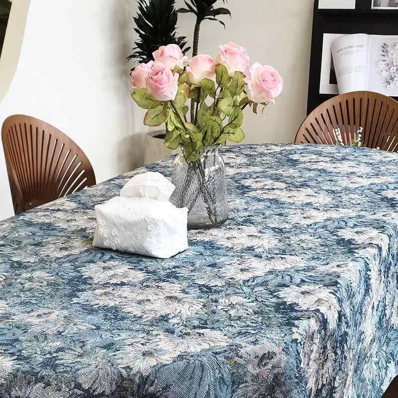 テーブルクロス 花柄 バラ レトロ カントリー調 油絵風 ジャカード 厚手 防塵 デコレーション カバー布 ダイニング 上品 おしゃれ スクエア