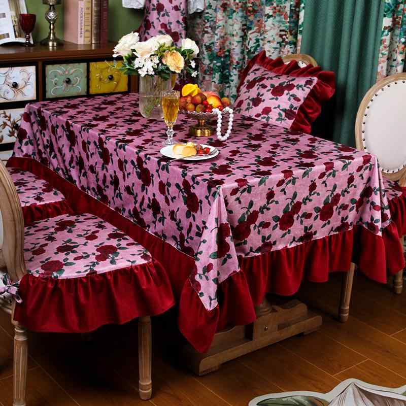 テーブルクロス 花柄 バラ アメリカン レトロ ベルベット スクエア カバー布 デコレーション ランナー ダイニング 円卓 キャビネット おしゃれ 上品 緑 赤 黒