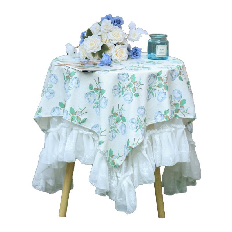 テーブルクロス 花柄 バラ レトロ カントリー調 防水 リネン 刺繍 レース フリル スクエア カバー布 ダイニング バルコニー 庭 デコレーション 上品 おしゃれ