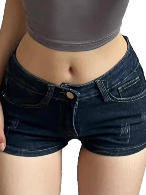 Low Rise Jeans - マイクロミニ ショートパンツ おしゃれ セクシー レディース 大きいサイズ ローライズ ダメージ加工 ストレッチ タイト ホット 濃紺 デニム ジーンズ 夏