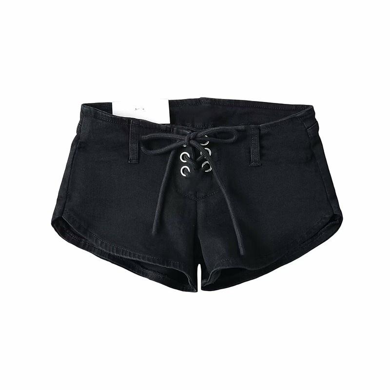 Short Pants - マイクロミニ ショートパンツ おしゃれ セクシー レディース 夏 デニム ジーンズ ローライズ アーチ ドローストリング タイト スポーティー