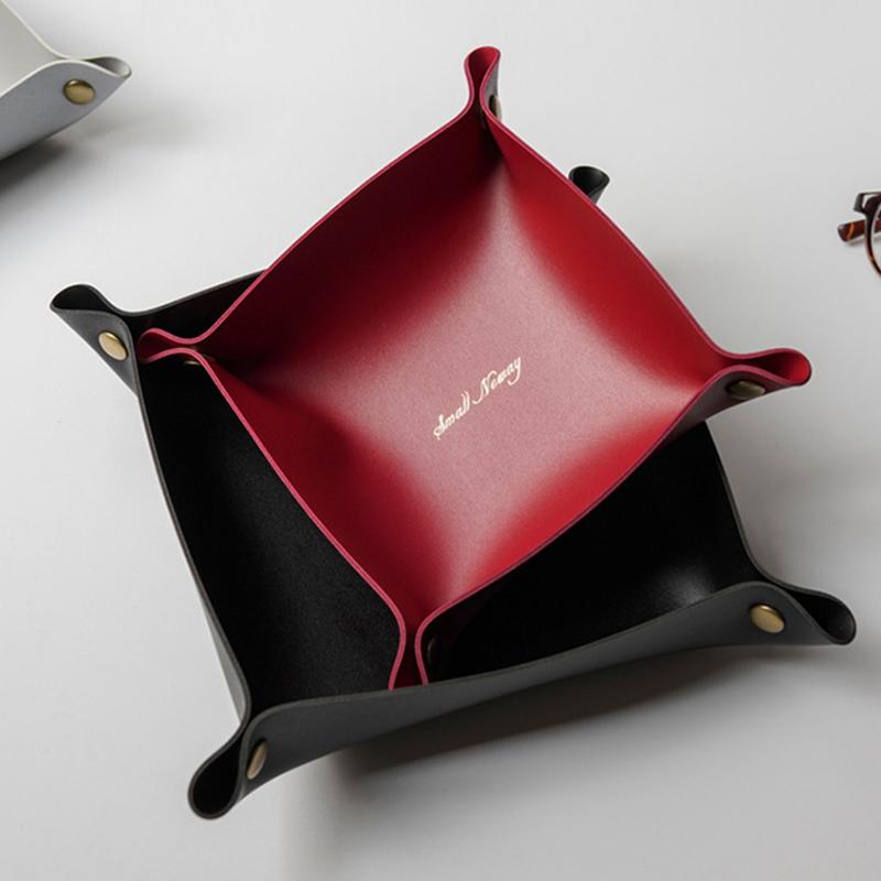 アクセサリー 収納 トレイ 化粧品 鍵 メガネ 北欧 PUレザー スナップボタン 正方形 防水 家庭 リビングルーム 卓上 ディスプレイ コレクション シンプル おしゃれ グレー カーキ ピンク