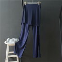 パンツ 長ズボン おしゃれ レディース ハイウエスト フレア シフォン モダール 重ね着風 練習用 体型カバー ひも 春