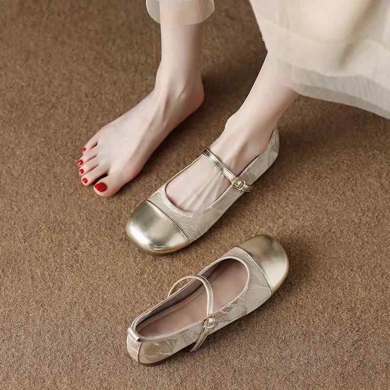 メリージェーン パンプス チャイナ風 レディース 牛革 ラウンドトゥ ローヒール ストラップ 幅広 ぺたんこ ソフトソール 滑り止め おしゃれ 緑 アプリコット 大きいサイズ