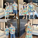 親子 ペアルック ワンピース シャツ パンツ リンク コーデ お揃い おしゃれ レディース キッズ 女の子 男の子 夏 シフォン デニム ジーンズ 半袖 ノースリーブ コットン 韓国 ビーチ リゾート 旅行 家族 記念写真 ゆったり カジュアル 花柄
