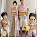 親子 ペアルック ワンピース シャツ パンツ セットアップ リンク コーデ お揃い おしゃれ レディース メンズ キッズ 男の子 女の子 夏 大きいサイズ 半袖 ノースリーブ コットン ビーチ リゾート 旅行 家族 記念写真 カジュアル エスニック