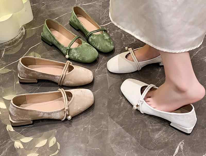 メリージェーン パンプス チャイナ風 レディース 春秋 PU ラウンドトゥ ローヒール チャンキー ストラップ 滑り止め 疲れにくい おしゃれ アイボリー カーキ 緑
