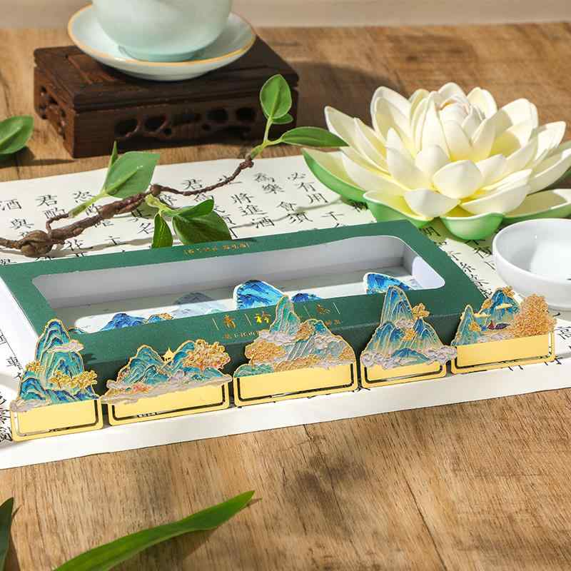 しおり 金属 おしゃれ ブックマーク チャイナ風 光沢 レトロ 真鍮 城 山 風景 文化 お土産 教師 卒業 記念 お祝い ギフト セット パンダ