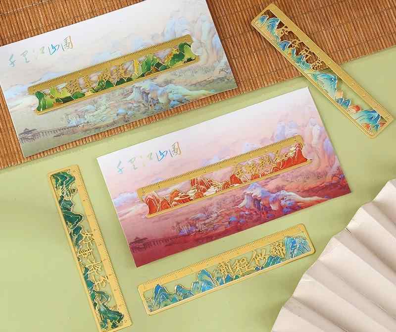 金属 定規 しおり おしゃれ ブックマーク チャイナ風 光沢 千里 江山 ギフト レトロ 文化 お土産 漢字 ..