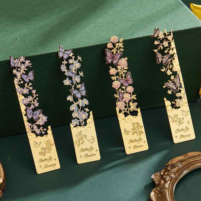 しおり 金属 おしゃれ ブックマーク チャイナ風 光沢 レトロ 油絵 彫刻 ギフト 文化 お土産 蝶 花柄 箱 卒業 記念 お祝い セット 女の子 読書 ピンク...