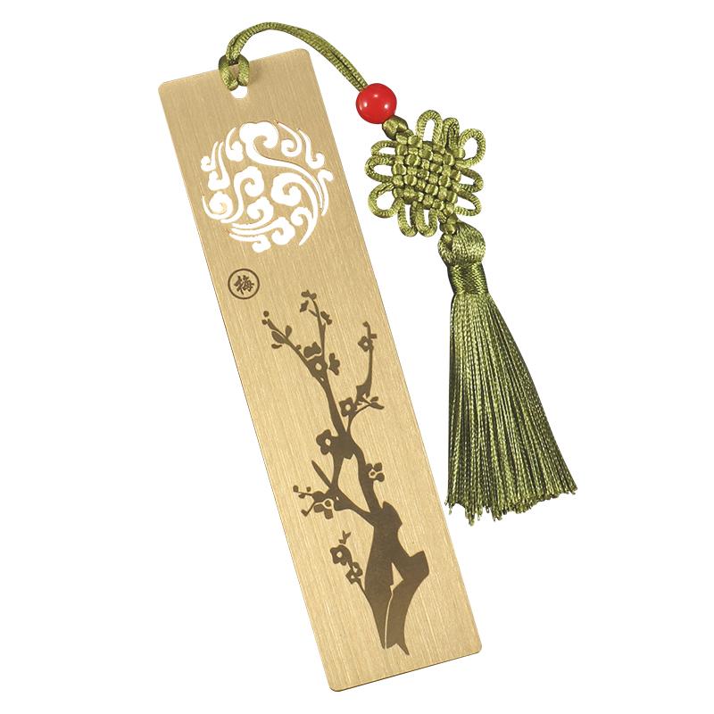 しおり 金属 おしゃれ ブックマーク チャイナ風 光沢 真鍮 卒業 記念 お祝い 読書 ギフト 箱 結び タッセル シンプル 伝統的 漢字 ゴールド 梅 蘭 竹