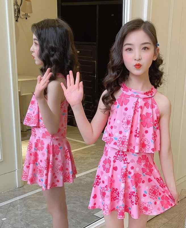 子供 水着 女の子 セパレート 2点セット ホルターネック ノースリーブ 通気性 海水浴 プール 温泉 かわいい 大きいサイズ 花 蝶 イチゴ ピンク アイボリー 緑