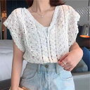ベスト レディース 韓国 レース ノースリーブ 夏 透かし編み フラワーレース おしゃれ 涼しい 重ね着