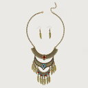 ネックレス レディース ヴィンテージ風 多層 合金 タッセル リーフ 民族風 個性的 コーデ万能 アクセサリー ピアス セット