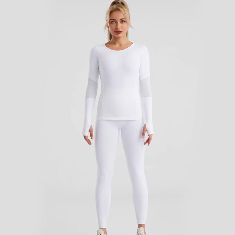 セットアップ レディース 長袖 トップス インナー 指通し 夏 メッシュ切替 素肌感 暴汗 ヨガウェア スポーツ 伸縮性 通気性 快適