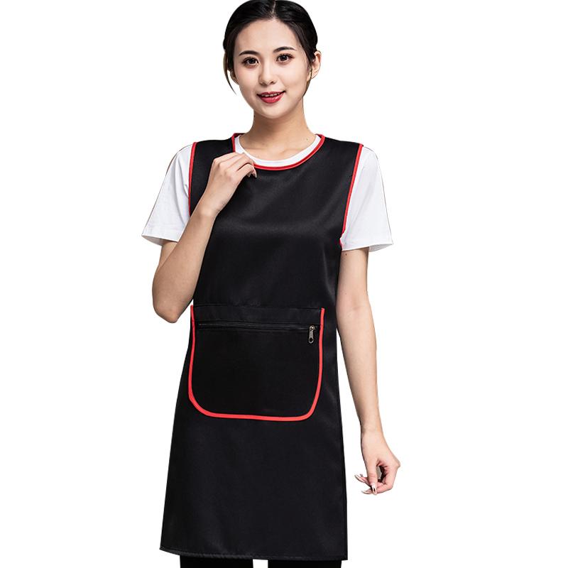 楽天フロントップ楽天市場店エステサロン エプロン 美容院 キッチン 作業 ユニフォーム レディース ノースリーブ かぶり H型 紐 ファスナーポケット 防水 通気 色褪せにくい シンプル 無地 黒 赤 茶色 フリーサイズ