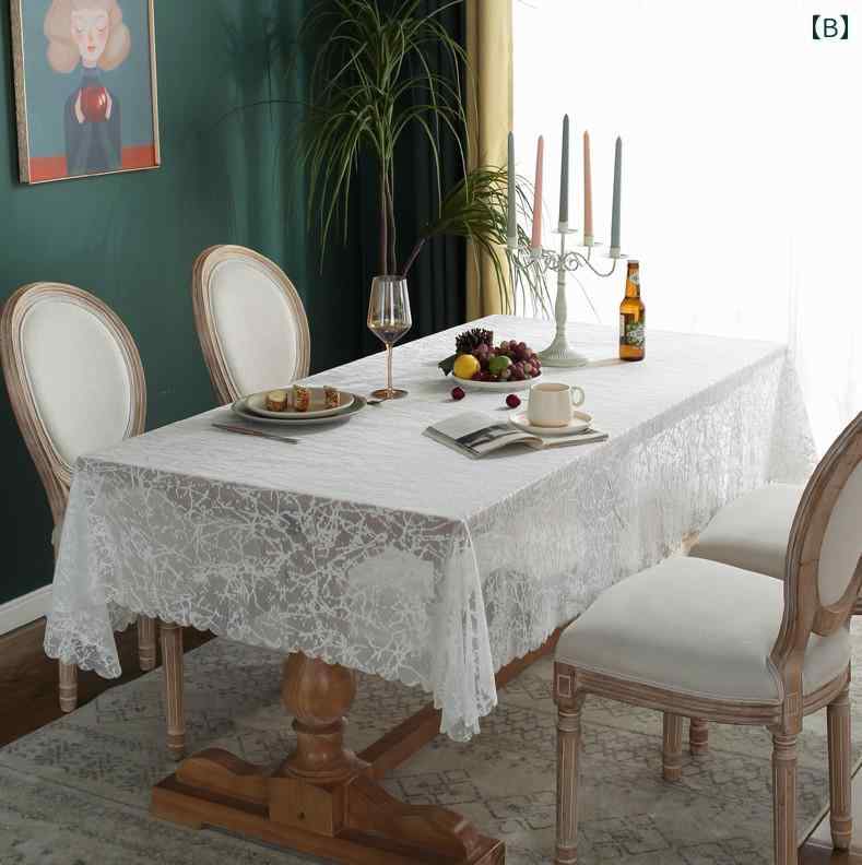 テーブルクロス おしゃれ レース 長方形 上品 コーヒー 刺繍 花柄 星 サークル 家庭用 ダイニング キャビネット 装飾 写真撮影 小物 背景 白