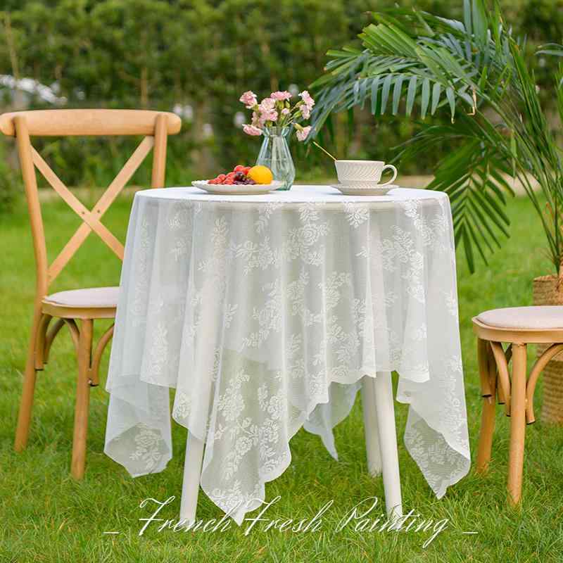 テーブルクロス おしゃれ レース フレンチ 装飾 生地 アメリカンカントリー調 ピクニック 撮影 背景 布 カバー パーティー 普段使い 花柄 白