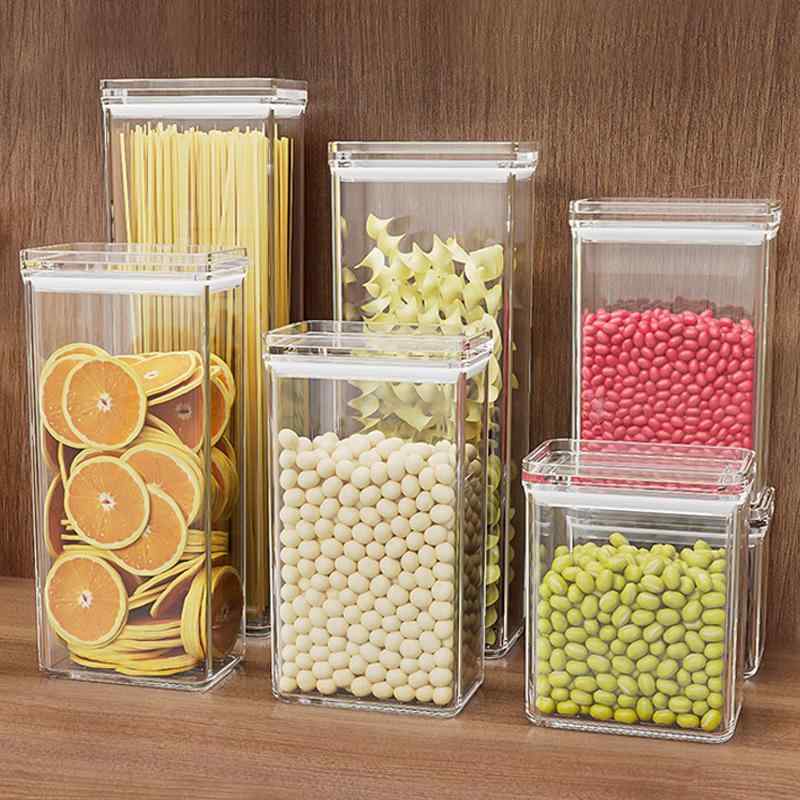保存容器 密閉 アクリル スクエア ふた パッキン 防湿 防塵 積み重ね 省スペース キッチン 食品 穀物 ナッツ 乾麺 収納 ボックス シンプル 無地 透明