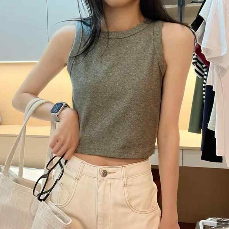 サマーニット ノースリーブ レディース 夏 伸縮性 ショート 丈 スリムフィット トップス 大きいサイズ おしゃれ カジュアル 普段使い 無地 シンプル 白 黒 グレー