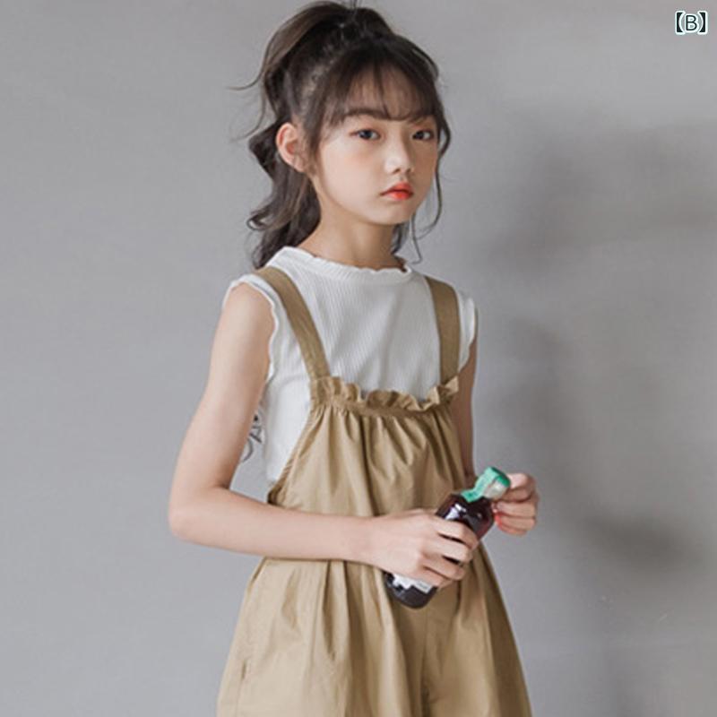 サロペット 女の子 キッズ ワイドパンツ 九分丈 夏 韓国 おしゃれ ゆったり 体型カ...