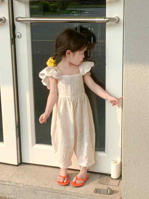 サロペット 女の子 夏 フリルスリーブ 韓国 キッズ 薄手 ジャンプスーツ ガーリー おしゃれ 幼児 可愛い 涼しい 快適