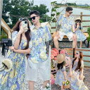 親子 ペアルック ワンピース リゾート 旅行 リンクコーデ カジュアル おしゃれ ビーチ 衣装 夏 母 娘 花柄 シャツ トップス 半袖 ふんわり 綿 韓国 大きいサイズ