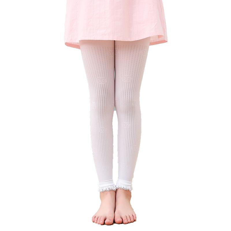 レギンス タイツ 女の子 キッズ 春秋 薄手 九分丈 レース 夏 子供 透け感 シンプル 無地