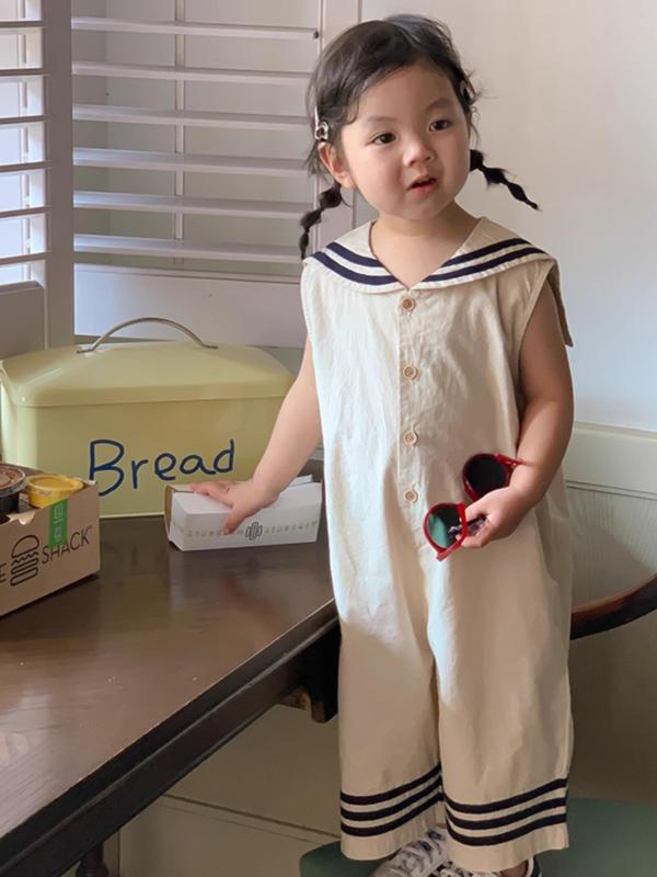 ロンパース 女の子 夏 海軍風 セーラー ノースリーブ ワイド ゆったり キッズ ベビー おしゃれ 涼しい かわいい 上品