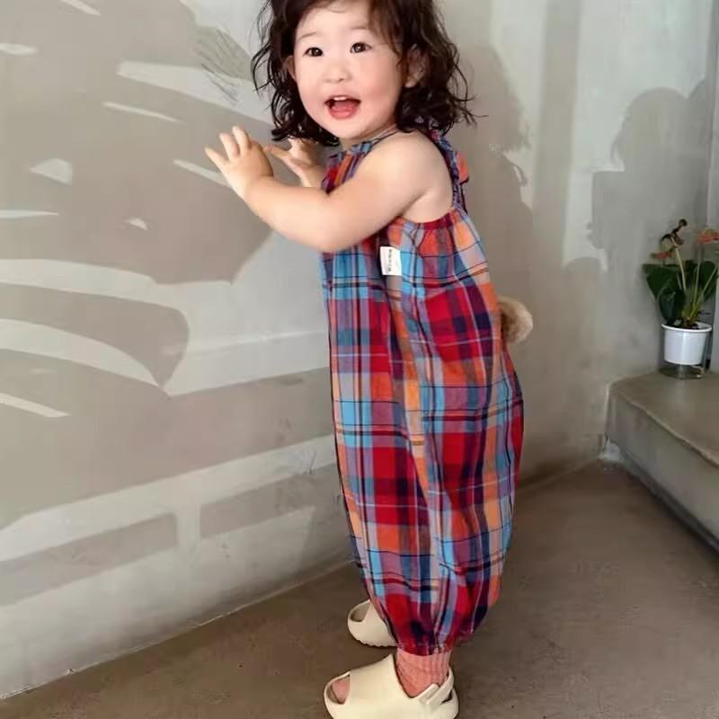 サロペット 女の子 赤 チェック 夏 うさぎ しっぽ アジャスター キッズ ベビー かわいい