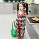 オールインワン パンツ 子供 女の子 キッズ 夏 ワイドパンツ 背 洋風 カラフル ハート柄 ロングパンツ 涼しい 可愛い 薄手 夏コーデ