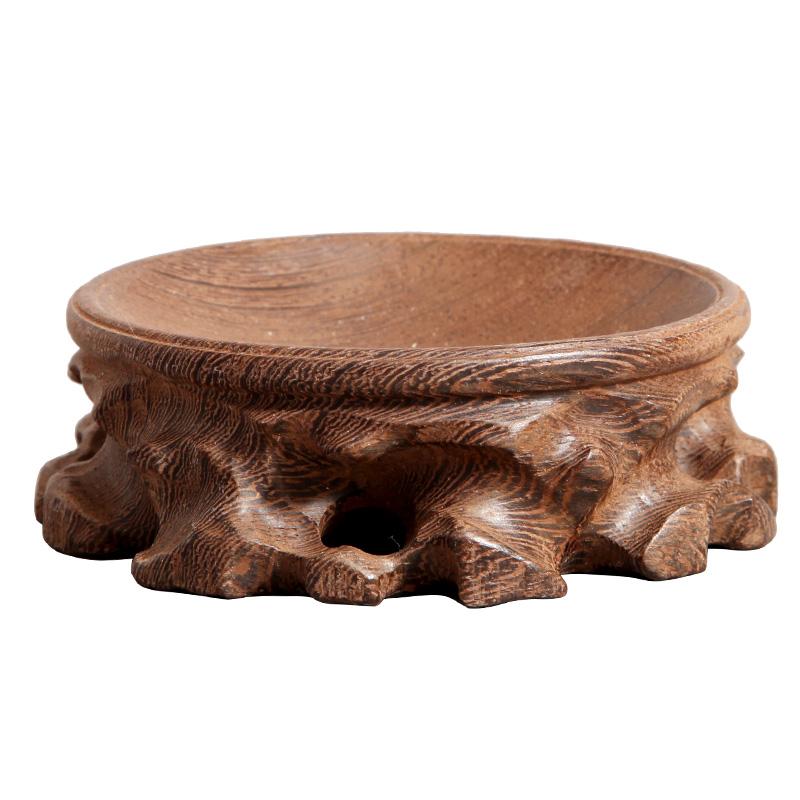 台座 木製 ウェンジ 彫刻 円形 卓上 ディスプレイ トレイ 丸玉 水晶 ひょうたん クルミ コレクション 装飾 チャイナ風 レトロ ナチュラル