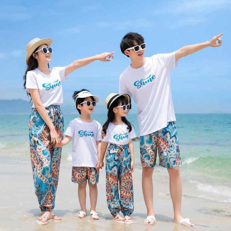 親子 ペアルック Tシャツ パンツ セットアップ リゾート 旅行 リンクコーデ カジュ...