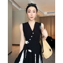 ベスト レディース おしゃれ 夏 ノースリーブ ブラック 無地 シンプル モード スリム フィット 通勤 着回し 上品 大人 きれいめ