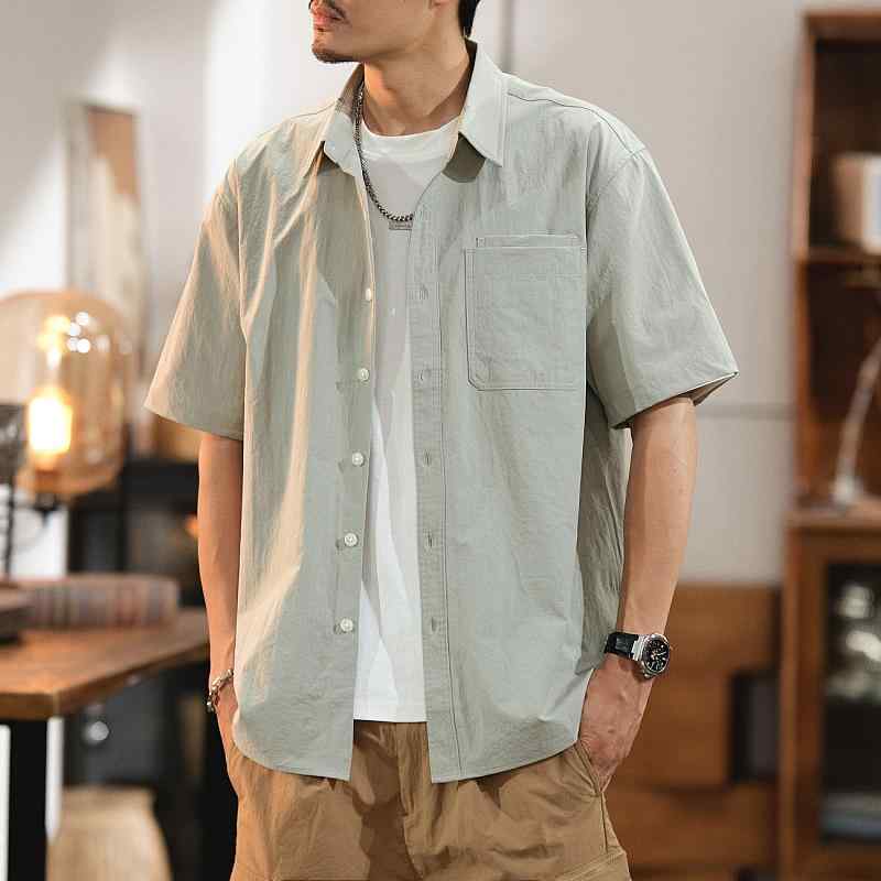 シャツ メンズ おしゃれ 半袖 アメリカン ヘビーウェイト ワーク ポケット 無地 ルーズ カジュアル ヴィンテージ風 夏