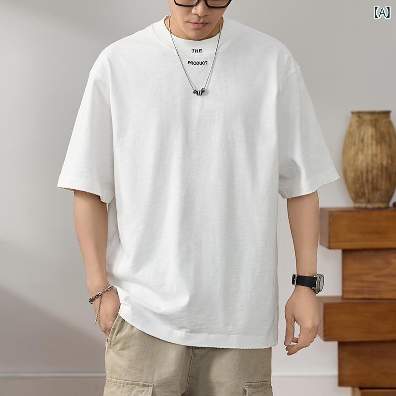 Tシャツ メンズ おしゃれ 白 半袖 クルーネック アメリカンカジュアル ビッグシルエット ロゴ刺繍 夏 綿