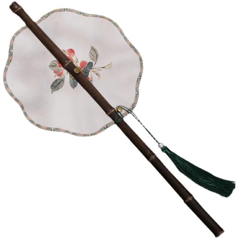 中国 扇子 レディース レトロ 巻き取り式 うちわ 回転機能 ロング柄 竹 花 タッセル 漢服 小物 持ち運..