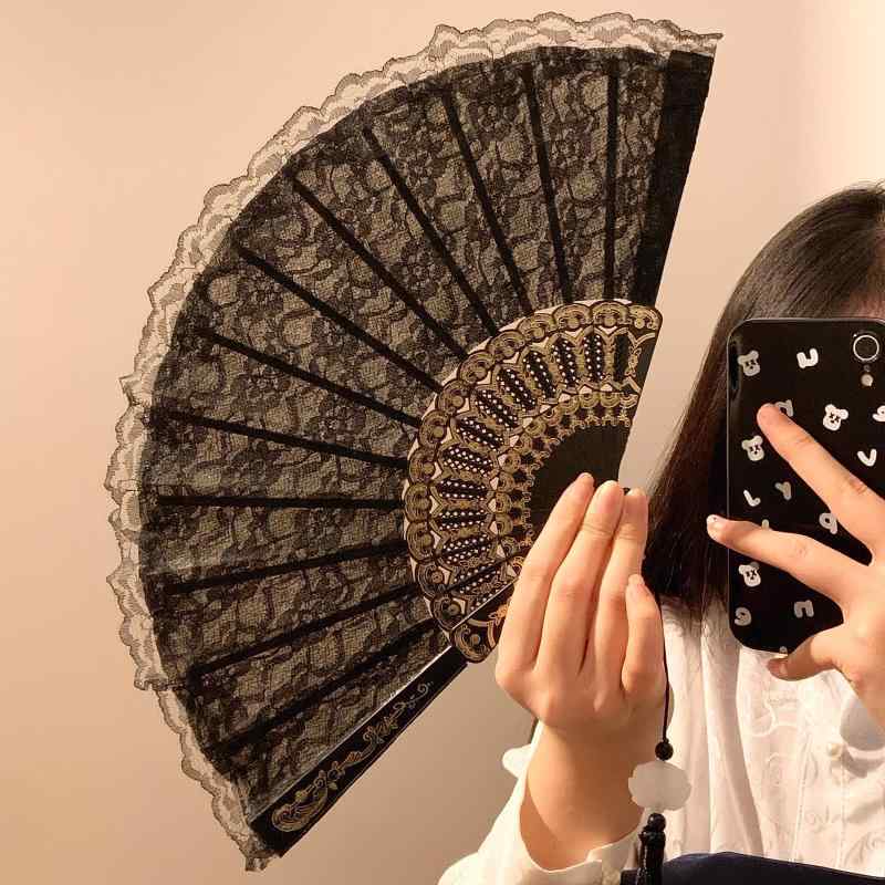 中国 扇子 レトロ レース 折りたたみ 夏 持ち運び便利 レディース 漢服 小物 装飾品 タッセル おしゃれ..
