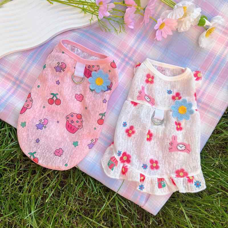 犬 オシャレ 夏服 ペット 猫 スカート 涼しい 抜け毛防止 通気性 白 ピンク 花柄 シンプル ナチュラル ..