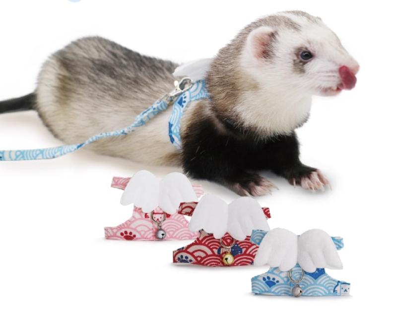 フェレット ハーネス かわいい エンジェル 花柄 リード ロープ うさぎ 散歩 柔らかい 調節 鈴 写真 撮..