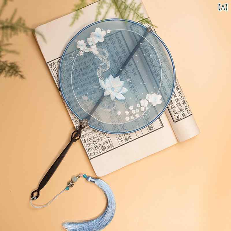 中国 扇子 レトロ レディース 両面刺繍 タッセル うちわ 木 ロング柄 おしゃれ 漢服 チャイナドレス アクセサリー 小物 舞踊 演劇 小道具 納涼 ギフト 円形 花 鳥