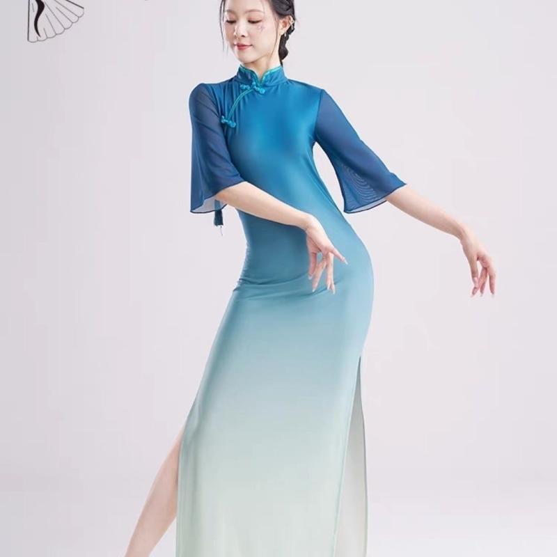 チャイナ風 ワンピース 衣装 レディース おしゃれ 中国風 ダンス 練習 スリット シルエット スリム クラシック 舞台