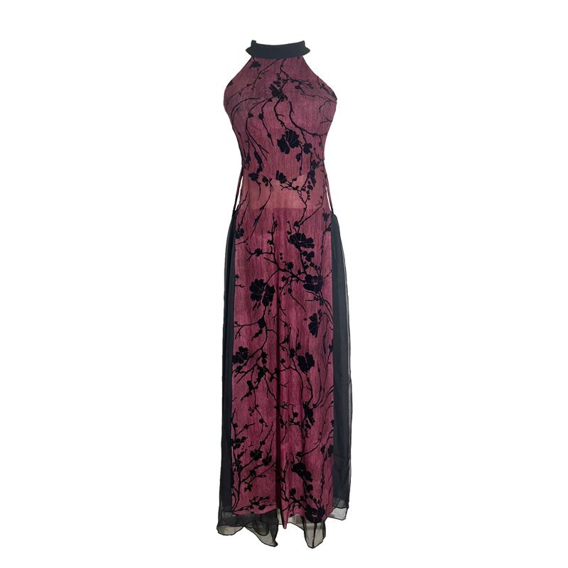 China Dress - チャイナ風 ワンピース 衣装 レディース おしゃれ 中国風 チャイナドレス風 スリット 刺繍風 花柄 舞踊 ダンス 発表会 ステージ