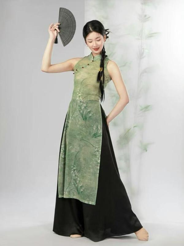 チャイナ風 セットアップ 衣装 レディース おしゃれ 中国風 プリント 漸変 民族 ダンス 練習 舞台 セットアップ