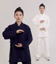 中国 民族衣装 道士 服 セットアップ 男女兼用 春夏 リネン トップス 斜め襟 パンツ ウエストゴム ポケット 薄手 通気 ソフト 吸汗 武当 居士 シンプル 無地 白 青 黒 大きいサイズ